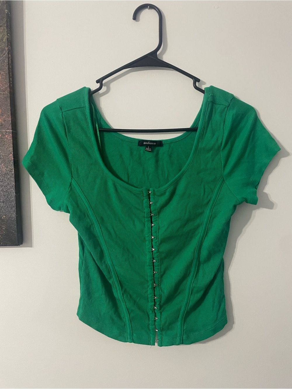 Ambiance Emerald Green Scoop Neck Hook-Front Crop Top